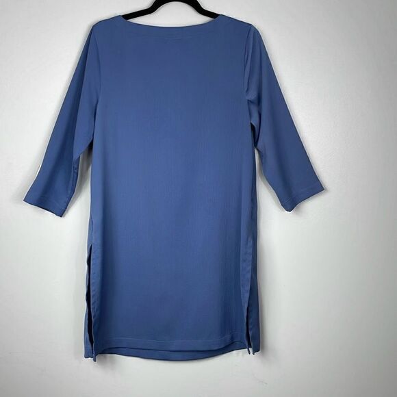 J. Jill blue long tunic 3/4 sleeves side vents boat neck simple textured S - Picture 3 of 10